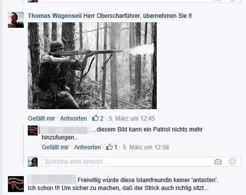 Wagenseil: »Herr Oberscharführer, übernehmen Sie !!« Darunter ist die Abbildung eines deutschen Soldaten zu sehen, aus dem angelegten Gewehr dringt Mündungsfeuer.