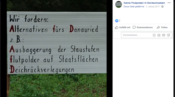 Um unterschwellig Werbung für die AfD zu machen, ignorieren die Flutpolder-Aktivisten auch gerne die Rechtschreibung. (Screenshot, Facebook)