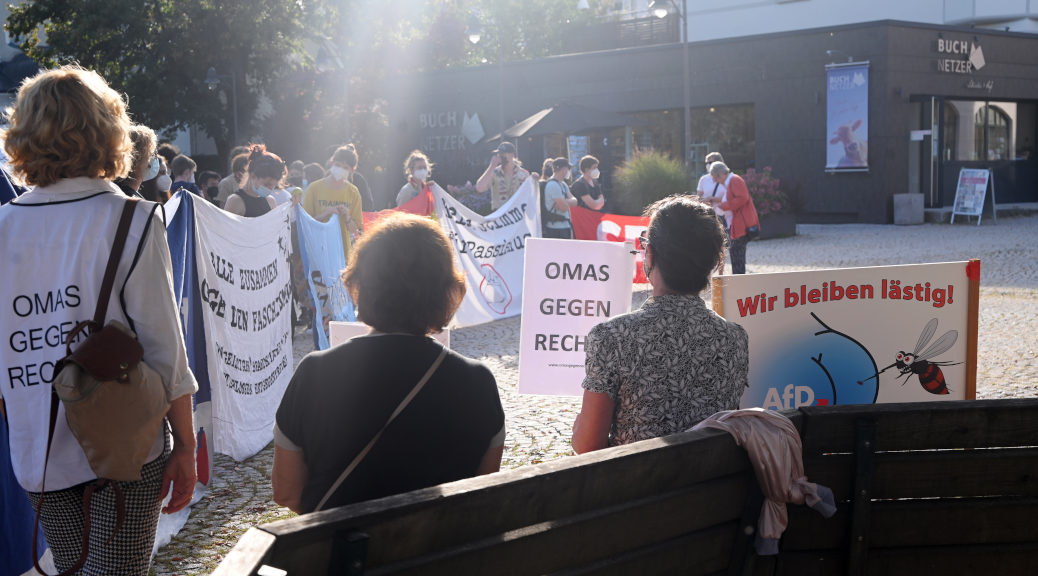 »Wir bleiben lästig«: Seit Jahren demonstrieren AfD-Gegner*innen im Allgäu unermüdlich gegen Auftritte der Rechtsaußenpartei. (Photo: Lena Reiner)