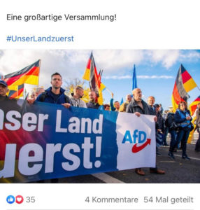 »Eine großartige Versammlung«, resümiert der AfD-Landtagsabgeordnete Christoph Maier aus Memmingen zur AfD-Demo »Unser Land zuerst« in Berlin. (Screenshot, Facebook)